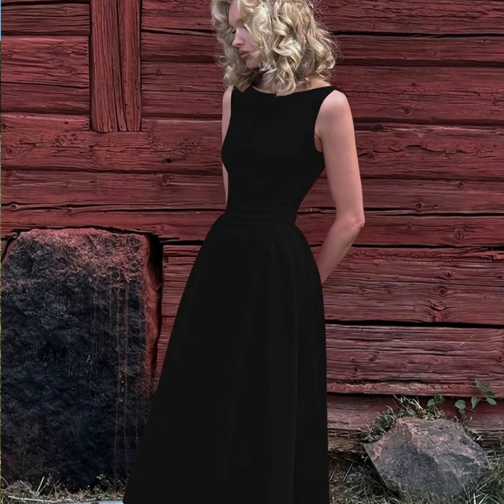 VIRAL TIKTOK SHOP Backless A-Line Midi Dress Black Size Small